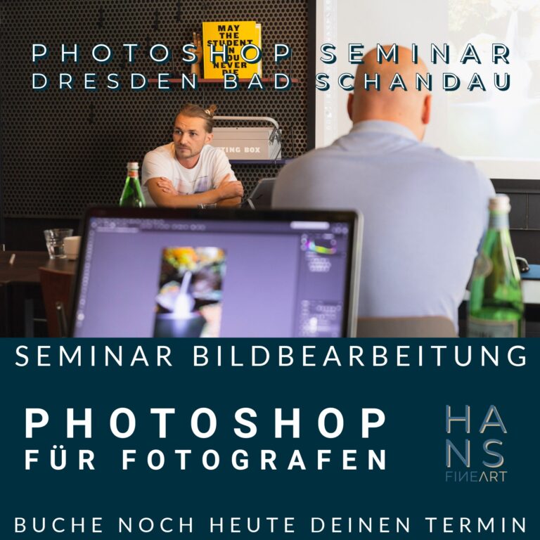 Seminarleiter und Teilnehmer beim Durchgehen von Übungen im Photoshop Kurs Dresden.