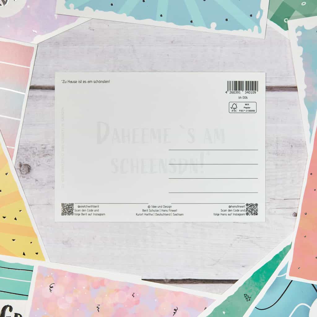 Daheeme 's am scheensdn! Sächsische Sprüche Postkarte Hans Fineart